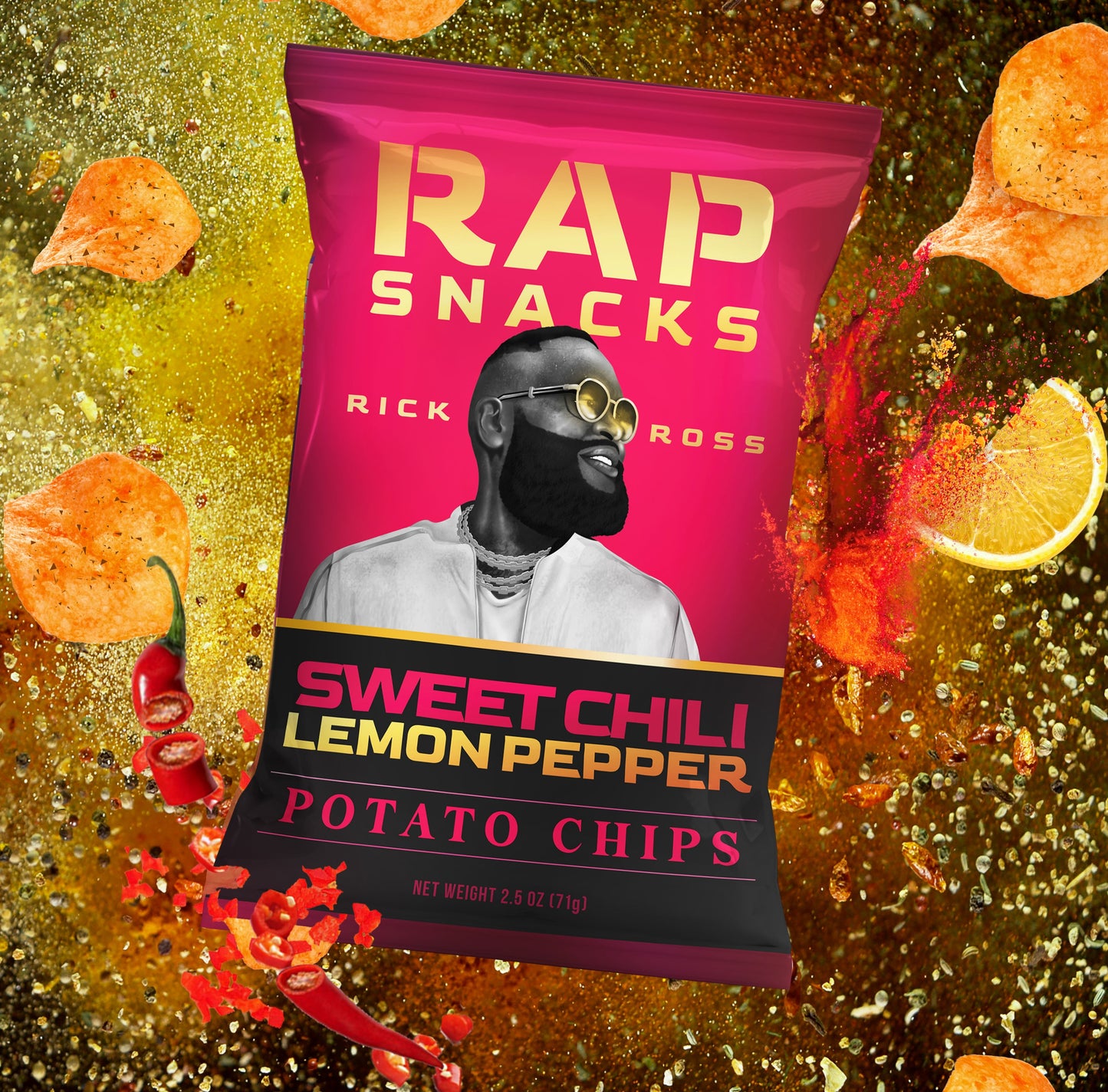 Rap Snacks Rick Ross | Sweet Chili Lemon Pepper Chips | (10 Bags)