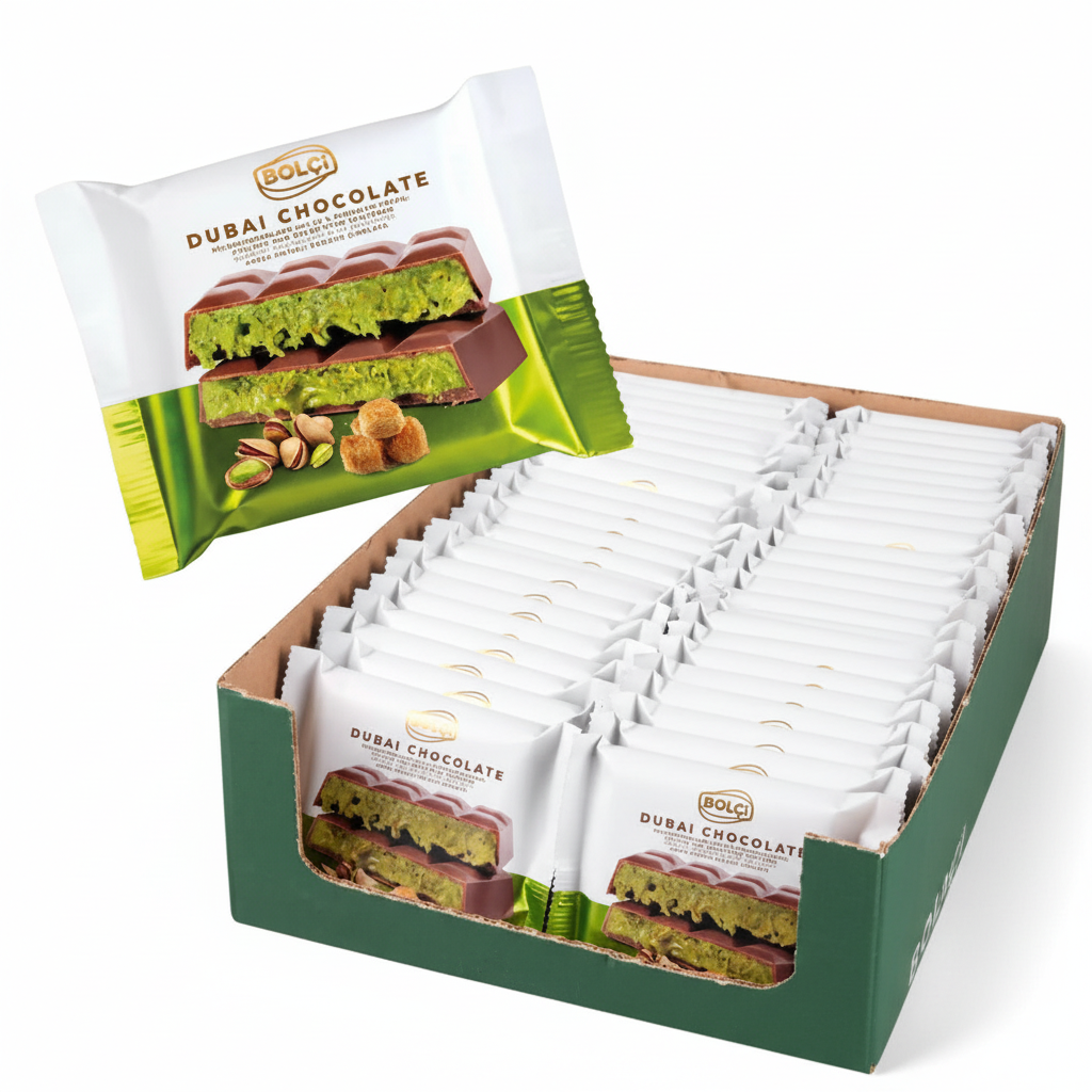 Bolci Dubai Pistachio Chocolate Bar (100 grams) Pack of 45