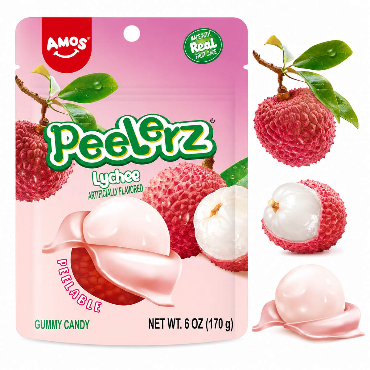 Amos Peelerz Lychee Gummy Candy (6 oz)