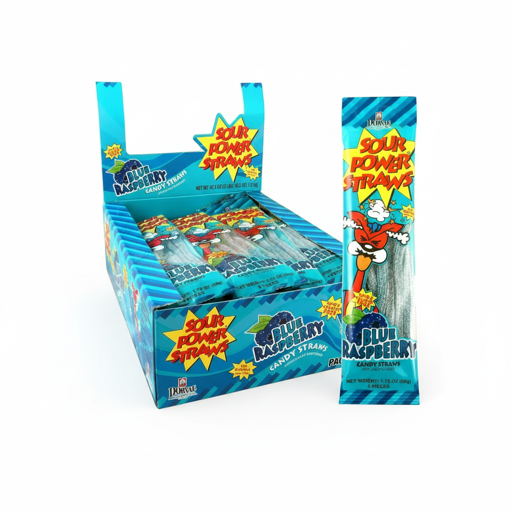 Sour Power Blue Raspberry Gummy Straws Candy (1.75 oz)