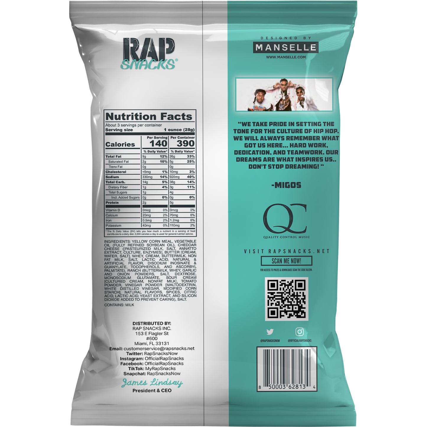 Rap Snacks Migos White Cheddar With a Dab of Ranch Cheese Puffs (2.5oz)