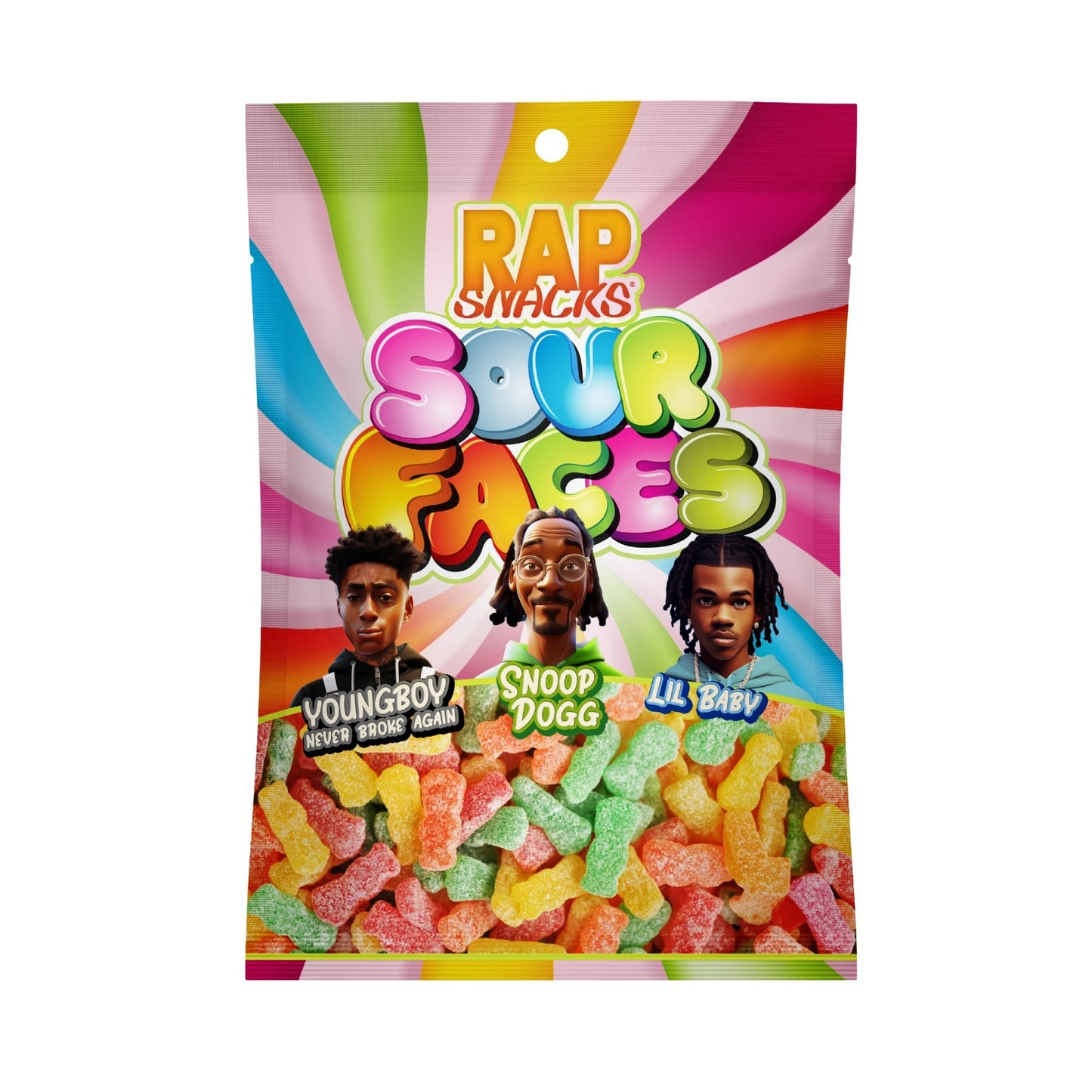 Rap Snacks Sour Gummy Candy Faces (5.3 oz)