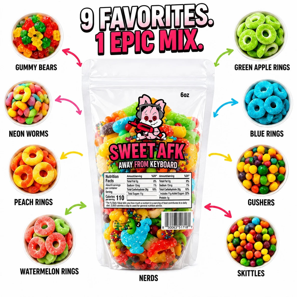 AFK Gummy Mix 6oz - Colorful Assorted Candy Mix