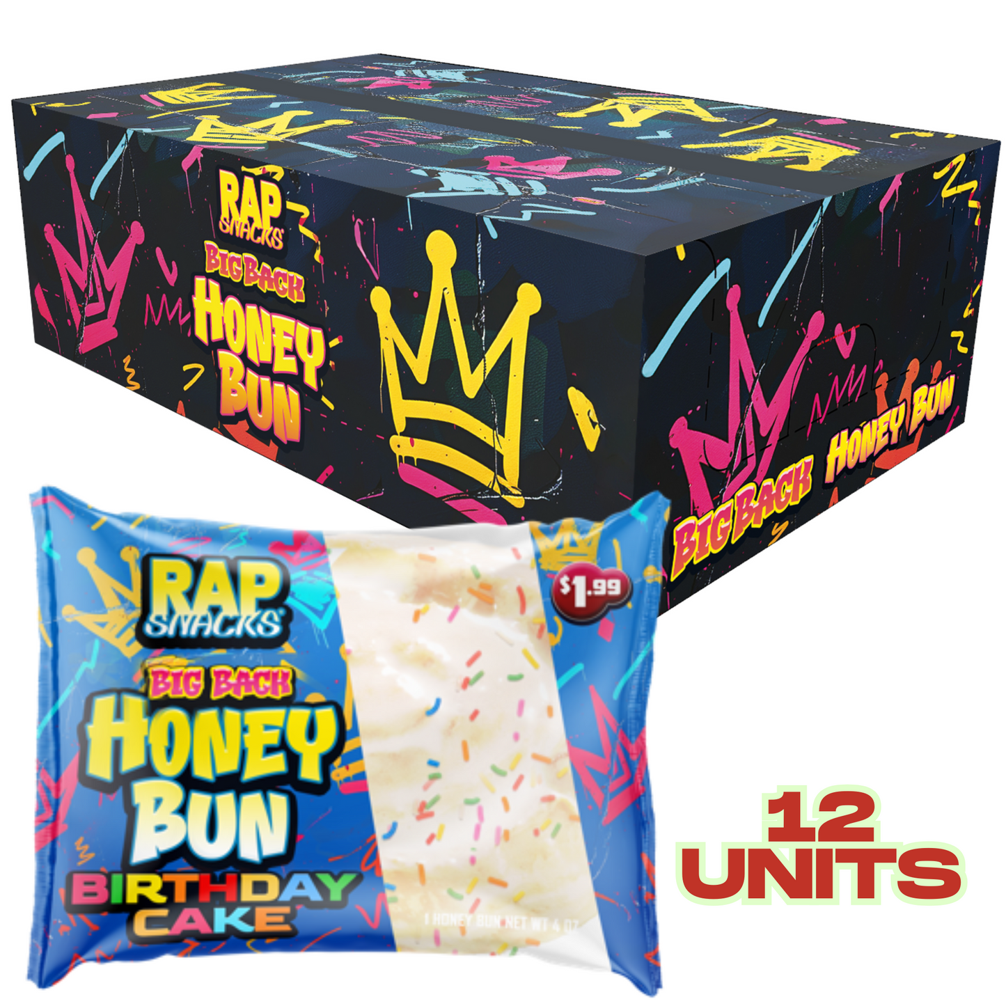Rap Snacks Big Back Honey Bun (Pack 12)