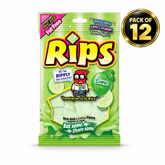Rips Bite-Size Lime Licorice Pieces (4 oz) Pack of 12