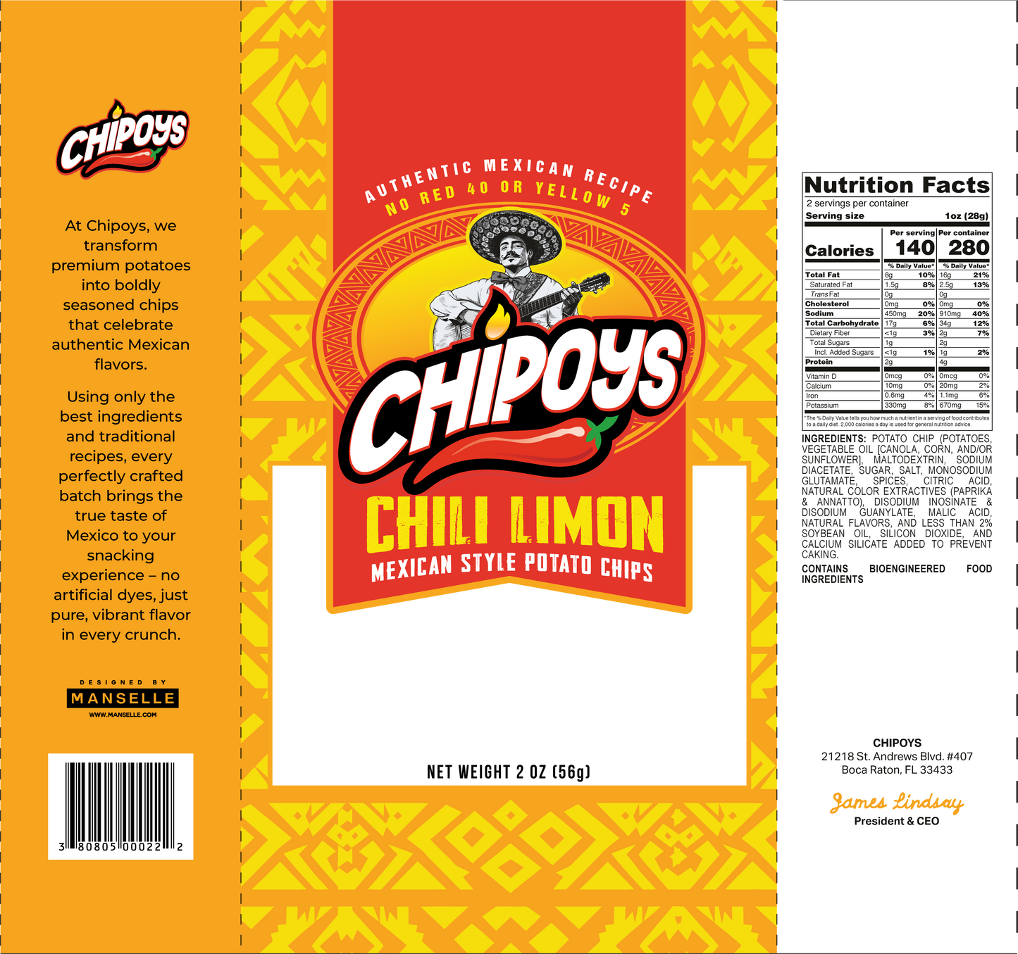 Chipoys Chili Limón Mexican Style Potato Chips (2.5oz) (10 Bags)