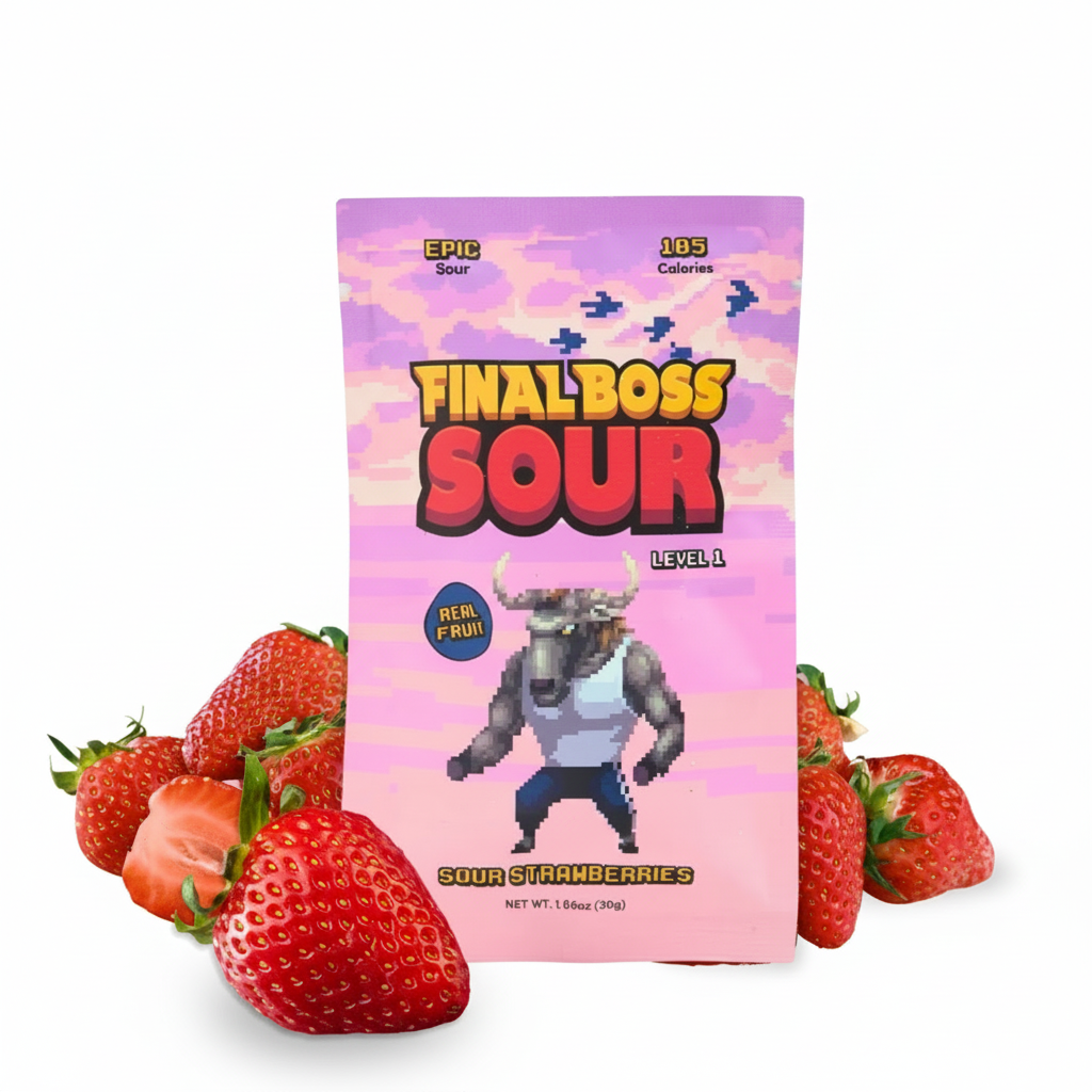 Final Boss Sour Level 1 Strawberries Candy (Single Bag)