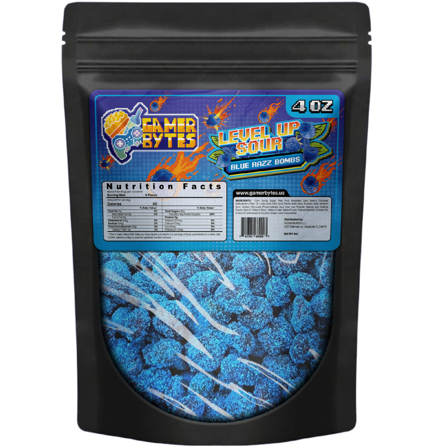 Gamer Bytes Level Up Sour Blue Razz Bombs (4 oz) 24-pack