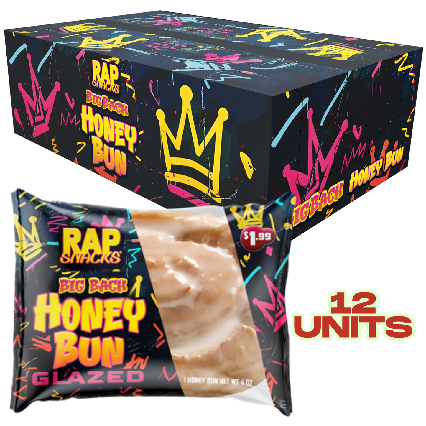 Rap Snacks Big Back Honey Bun (Pack 12)