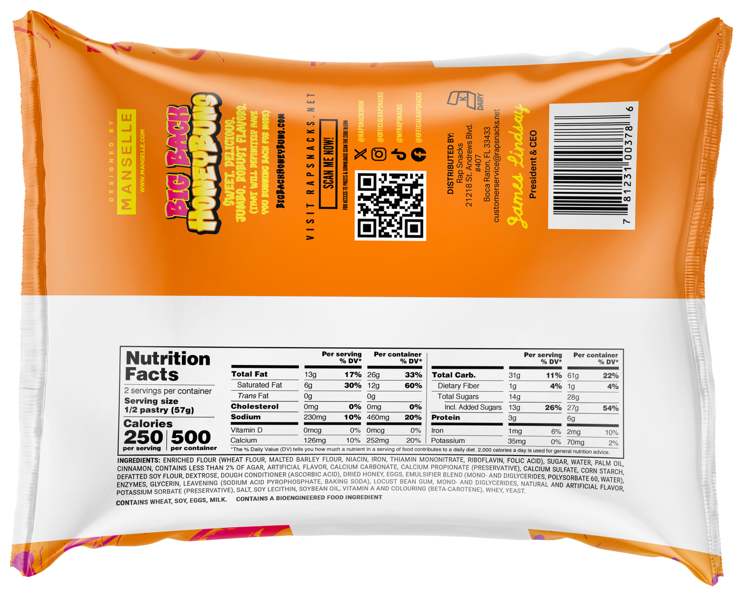 Rap Snacks Big Back Honey Bun (Pack 12)