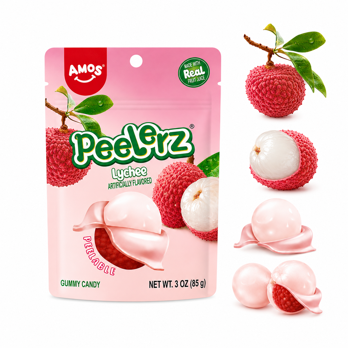 Amos Peelerz Lychee Gummy Candy (3oz)