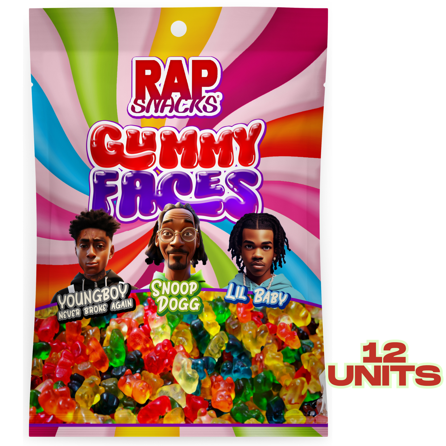 Rap Snacks Gummy Candy Faces (5.3 oz) 12 Bags