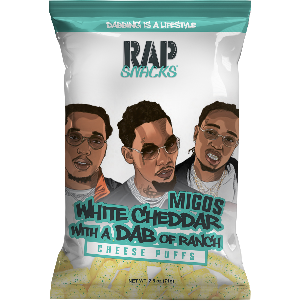 Green Rapper Cheese Rap Snacks Migos White Cheddar With a Dab of Ranch Cheese Puffs (2.5oz ...