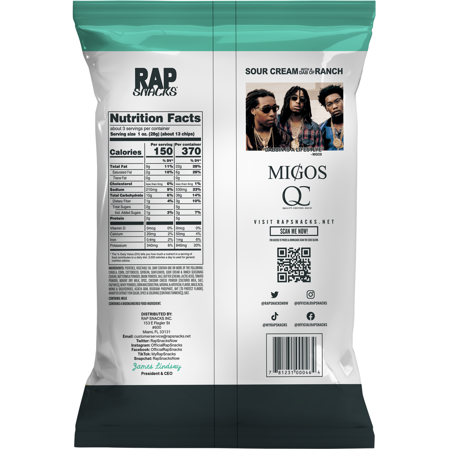 Rap Snacks Migos | Sour Cream With A Dab Of Ranch Chips