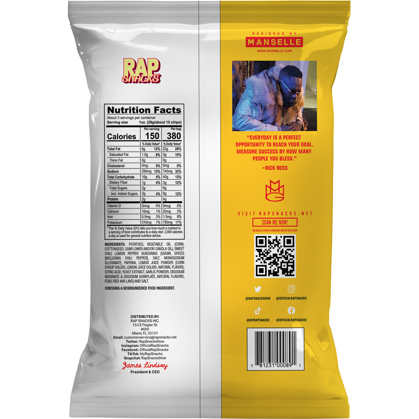 Rap Snacks Rick Ross | Sweet Chili Lemon Pepper Chips | (10 Bags)