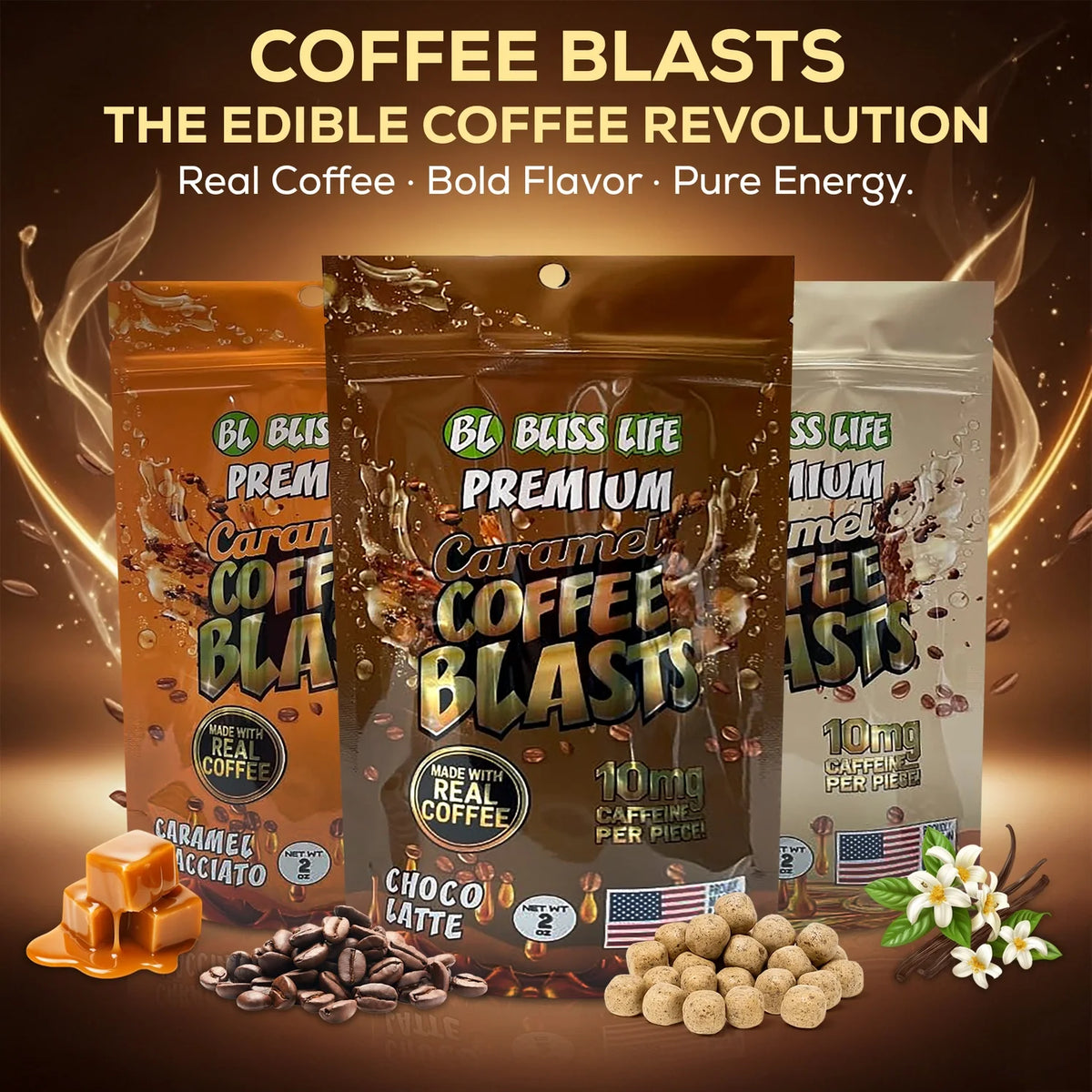 Bliss Life Caramel Coffee Blasts - 60 Count Floor Shipper