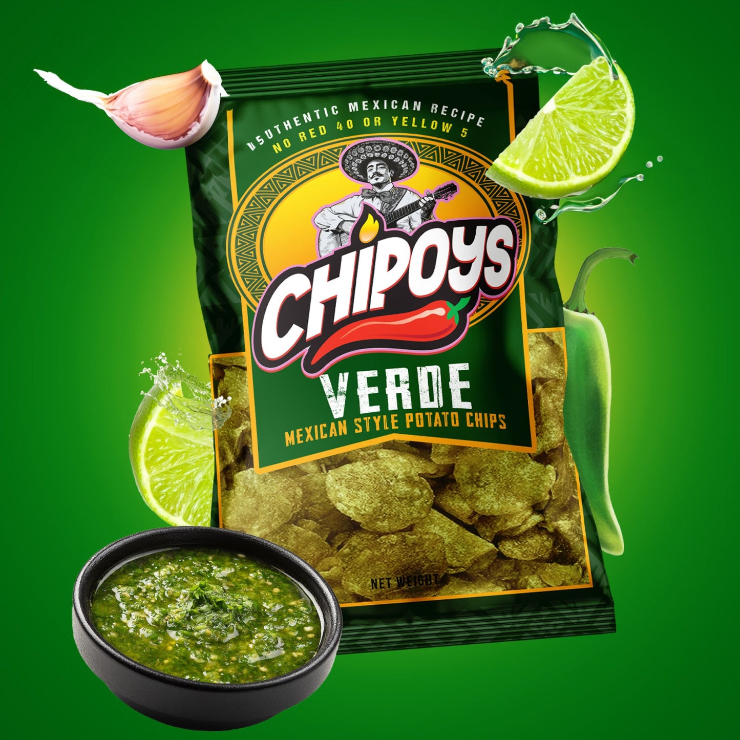 Chipoys Verde Mexican Style Potato Chips, 2.5oz Bag